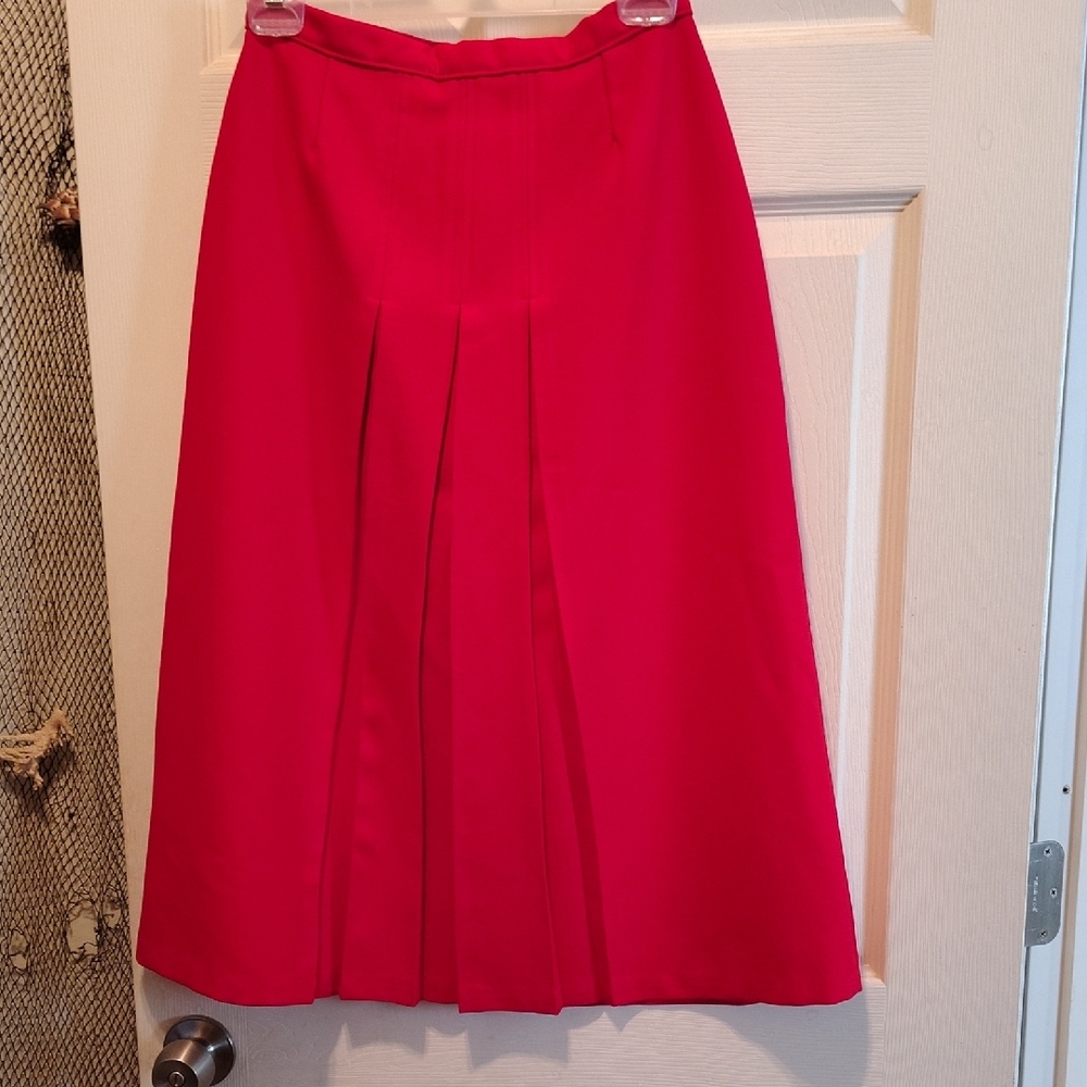 Red Pleated Midi Skirt for Cocktail Events